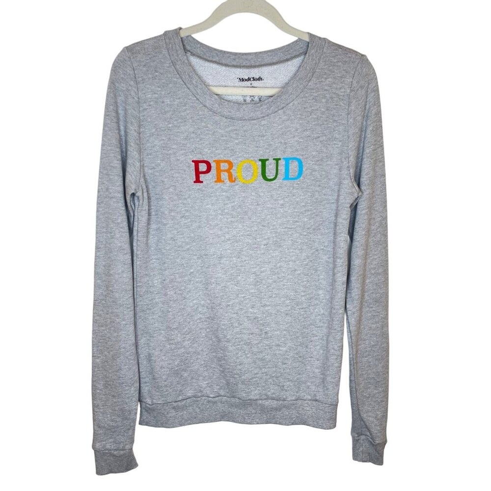 ModCloth Proud Graphic Heathered Grey Sweatshirt, M
